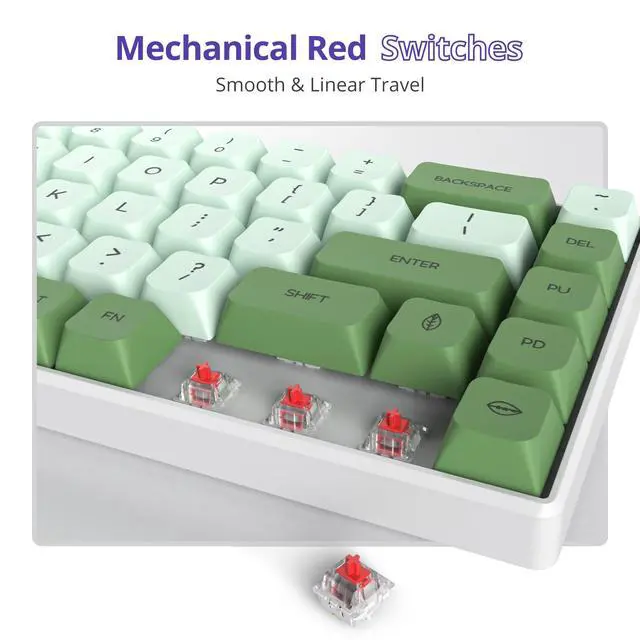 Alt view image 5 of 7 - Owpkeenthy Wired 65% Percent Mechanical Gaming Keyboard Creamy Keycaps with Red Switch Ultra Compact RGB 60% Cute Green Gaming Keyboard N-Key Rollover for PC Gamer (Matcha/68 Red Switch)