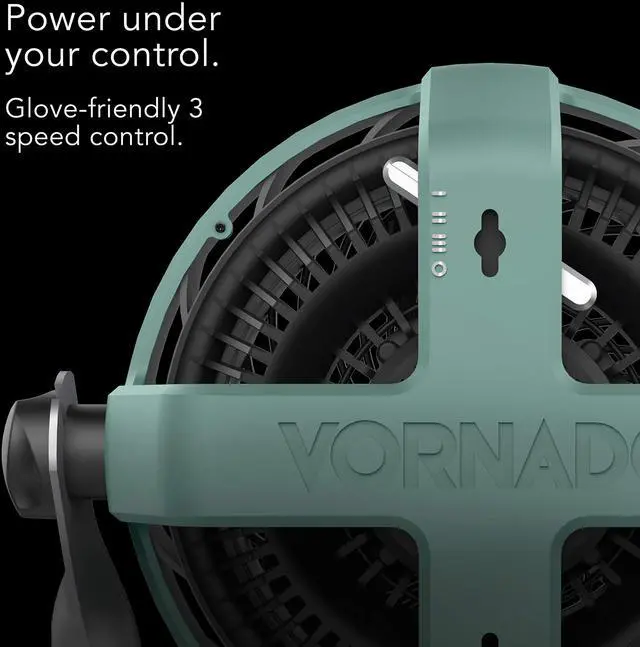 Alt view image 5 of 6 - EXO51 Small Heavy Duty Air Circulator, 3-Speed High Velocity Shop Fan, Dustproof and Water-Resistant, Powerful Motor, Industrial High Impact Case, Whole Room Air Circulator, Green