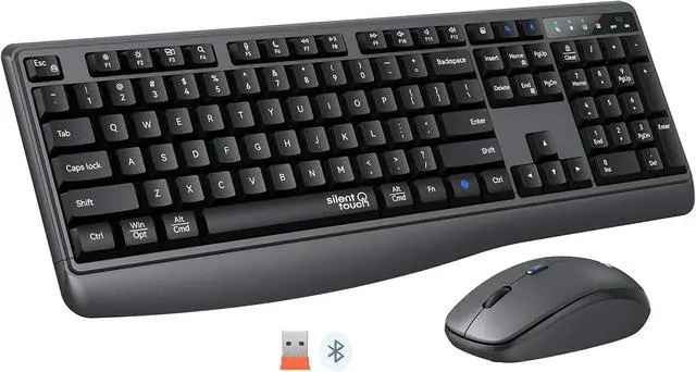 Main image of Wireless Keyboard and Mouse Combo, 2.4G/Bluetooth Silent Full-Size Cordless Keyboard Mouse Combo, 3800 DPI Optical Mouse, Wrist Rest, Portable Keyboard Mouse Set for Mac, Windows, Laptop
