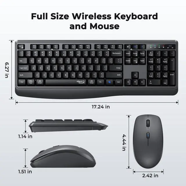 Alt view image 5 of 7 - Wireless Keyboard and Mouse Combo, 2.4G/Bluetooth Silent Full-Size Cordless Keyboard Mouse Combo, 3800 DPI Optical Mouse, Wrist Rest, Portable Keyboard Mouse Set for Mac, Windows, Laptop