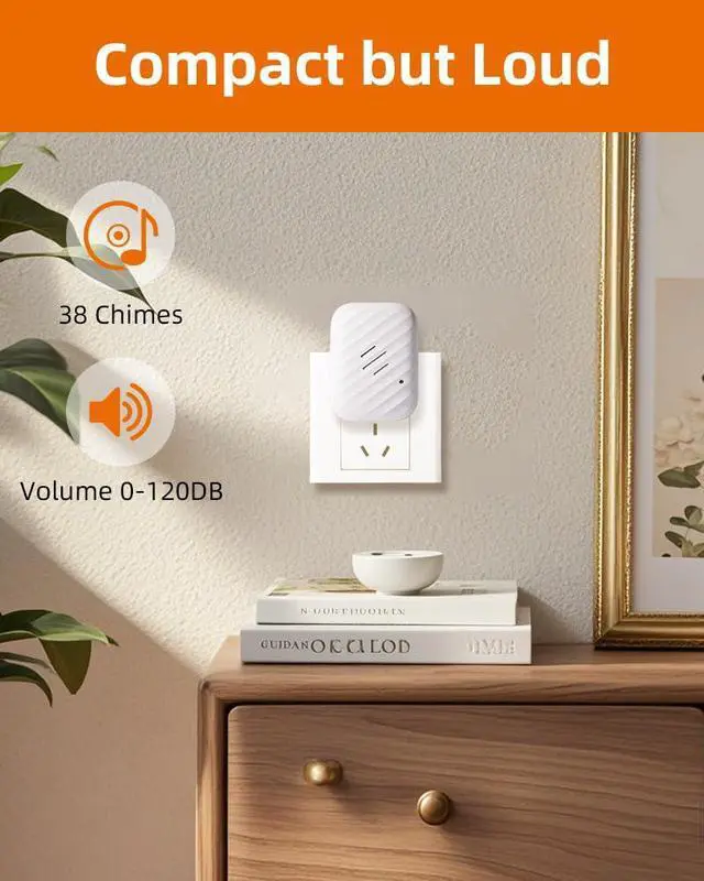 Alt view image 4 of 6 - KIMROG Battery-Free Wireless Doorbell,No Batteries Needed,Easy Installation,600 FT Range, 38 Chimes, Adjustable Volume,Waterproof for Classroom,Home,Office,Villa (White)