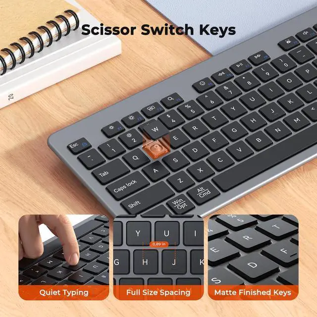 Alt view image 3 of 7 - Wireless Keyboard and Mouse, Ultra Slim Multi-Device Bluetooth Keyboard Mouse, Low-Profile Full Size Keyboard, 1200-3200 DPI Mice, for Computer PC Laptop Tablet iPad, Windows/Mac/iOS
