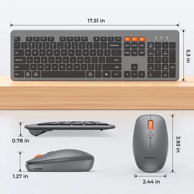 Alt view image 7 of 7 - Wireless Keyboard and Mouse, Ultra Slim Multi-Device Bluetooth Keyboard Mouse, Low-Profile Full Size Keyboard, 1200-3200 DPI Mice, for Computer PC Laptop Tablet iPad, Windows/Mac/iOS