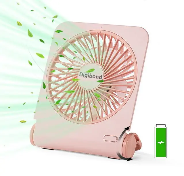Main image of Digibond Pink Mini Desk Fans Small Quiet, 3000mAH Rechargeable High Power USB Fan for Desk Top/Office/Bedroom 4 Speed 5in 225° Rotated Foldable Easy Clean