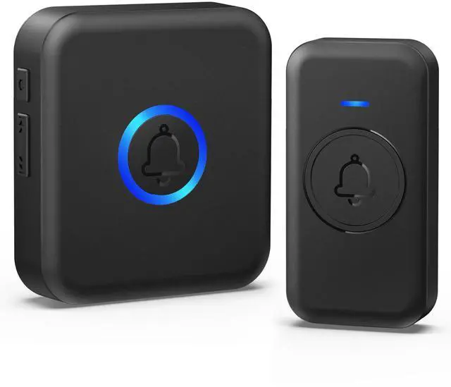 Main image of Wireless Doorbell, Waterproof Door Bell with 60 Chimes, 5 Volume Levels & 2 Mute Modes, Loud Doorbells Wireless for Home Classroom Office (1 Receiver & 1 Button, Black, American Plug)