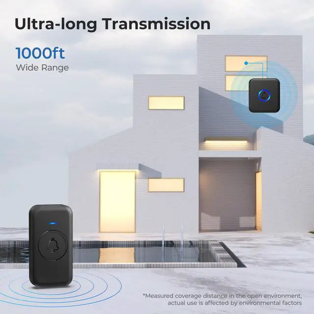 Alt view image 6 of 7 - Wireless Doorbell, Waterproof Door Bell with 60 Chimes, 5 Volume Levels & 2 Mute Modes, Loud Doorbells Wireless for Home Classroom Office (1 Receiver & 1 Button, Black, American Plug)