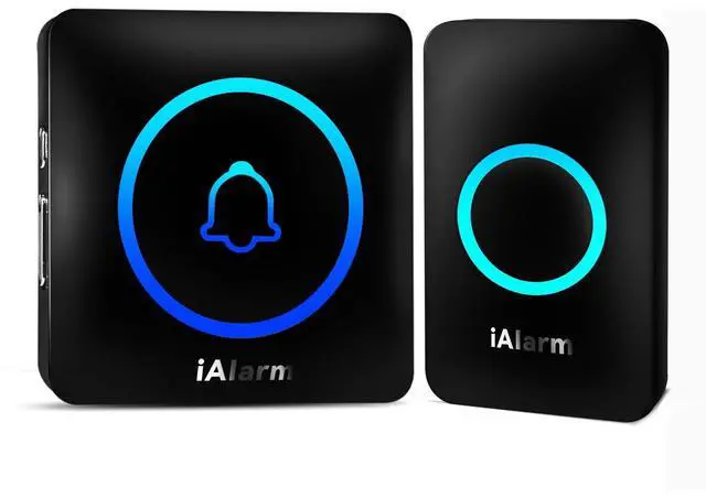 Main image of iAlarm Doorbell, Wireless Doorbell Chime Kit with 60 Chimes, 5 Adjustable Volume, 1,000ft/300m Operating, with Sound LED Flash Door Bell for Home, Waterproof, Black