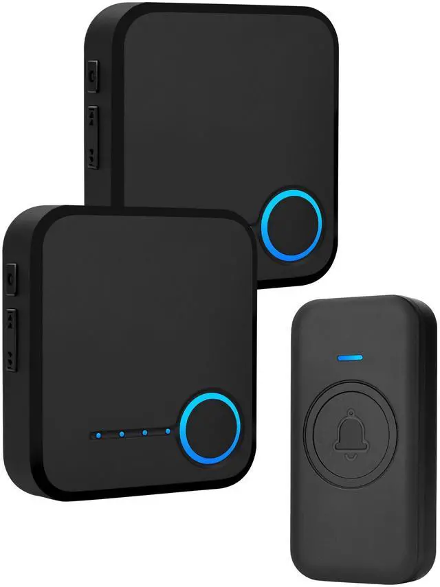 Main image of FOVKSUC Wireless Doorbell, Waterproof Door Bell with 60 Chimes, 5 Levels Volume and LED Flash, 1000ft Long Range Classroom Doorbell for Home Office Hospital (2 Receiver & 1 Button, Black)