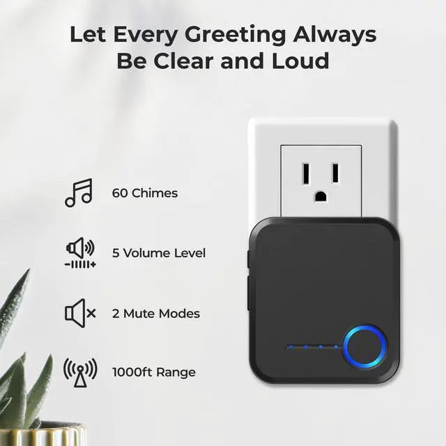 Alt view image 2 of 7 - FOVKSUC Wireless Doorbell, Waterproof Door Bell with 60 Chimes, 5 Levels Volume and LED Flash, 1000ft Long Range Classroom Doorbell for Home Office Hospital (2 Receiver & 1 Button, Black)