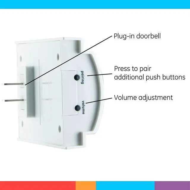 Alt view image 3 of 6 - GE Wireless Doorbell Kit, Plug-In Receiver, 2 Push Buttons Door Bell, 8 Melodies Doorbell Chime, 4 Volume Levels, Classroom Doorbell, 150 Ft Range, White, 19300