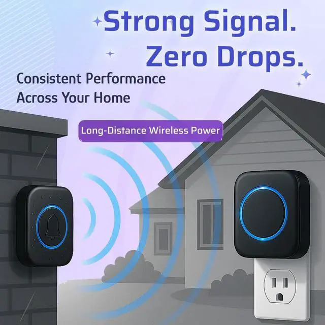 Alt view image 2 of 7 - Wireless Plug-in Doorbell Kit, 1 Receiver & 2 Waterproof Transmitters, 110dB Loud Chime with 36 Melodies, Long Range Cordless Door Bell for Home, Front Door & Entryway