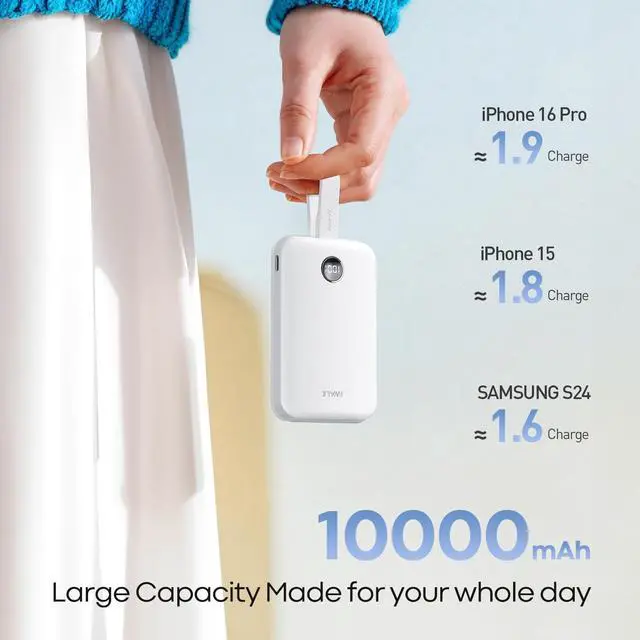 Alt view image 4 of 7 - Magnetic Power Bank 10000mAh, 30W Wireless Portable Charger with Fast Charging USB-C Cable,Qi2 Certified 15W Battery Pack with LED Display for iPhone 17/16/16 Pro/15/14/13 Series, Samsung Galaxy