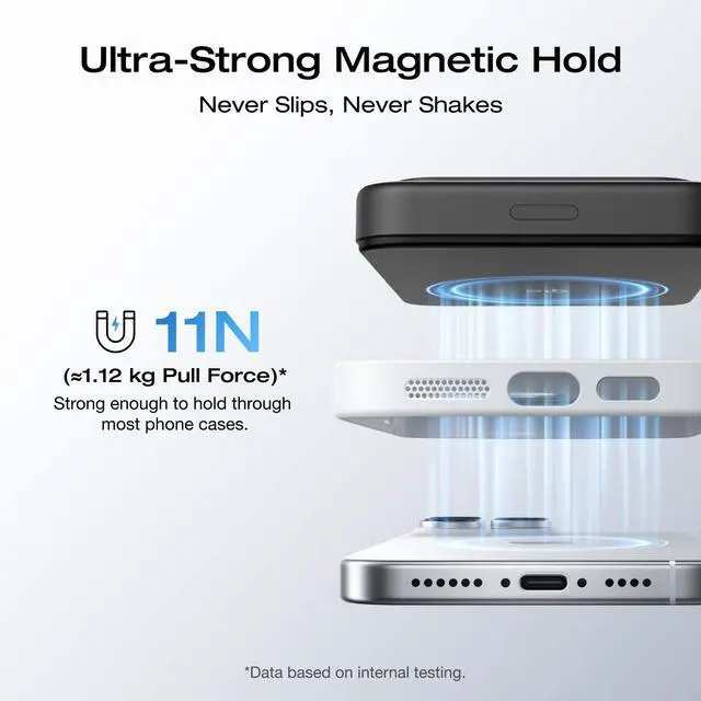 Alt view image 4 of 7 - Rapid Mag Power Bank 10,000mAh, Qi2 Certified 15W Wireless Charging, 0.6'' Ultra-Slim Magnetic Portable Charger, Fast Charging Magsafe-Compatible Battery for iPhone 17/16/15, Galaxy, Black