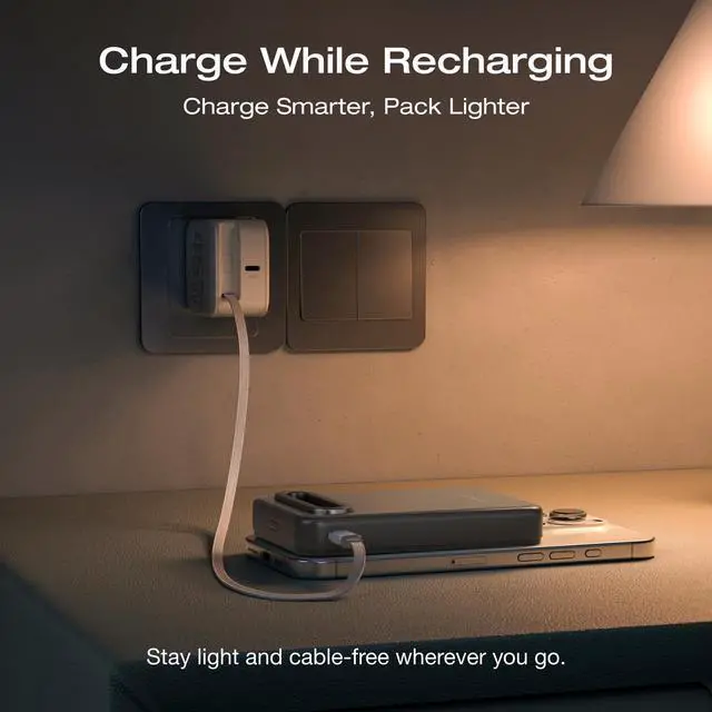 Alt view image 6 of 7 - Rapid Mag Power Bank 10,000mAh, Qi2 Certified 15W Wireless Charging, 0.6'' Ultra-Slim Magnetic Portable Charger, Fast Charging Magsafe-Compatible Battery for iPhone 17/16/15, Galaxy, Black