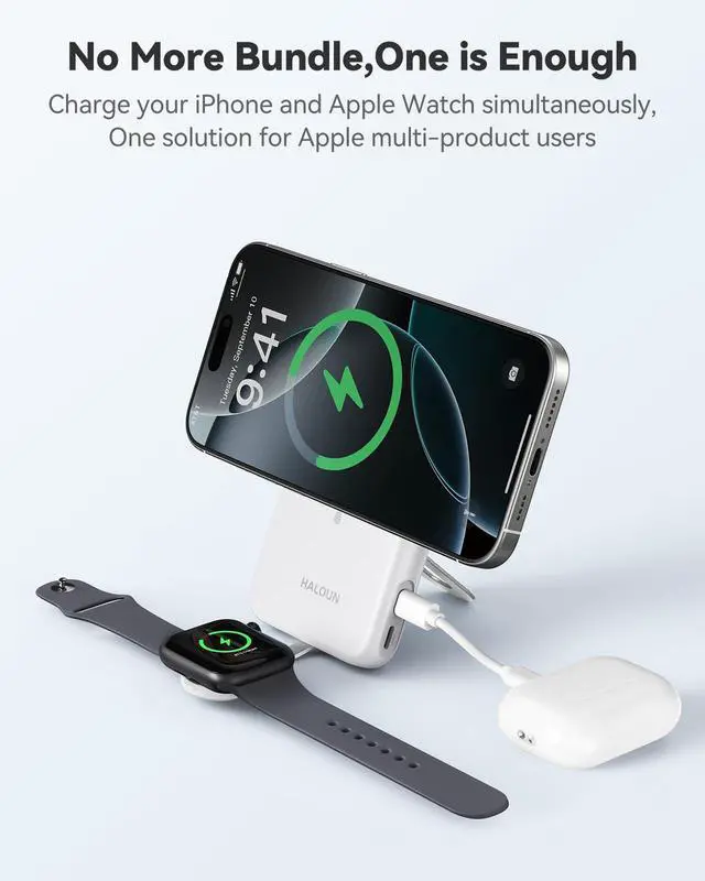 Alt view image 2 of 7 - Magnetic Portable Charger for iPhone and Apple Watch, 10000mAh Wireless Power Bank PD 20W USB-C Fast Charging Battery Pack with Stand for iPhone Air 17/16/15/14/13/12 Pro MaxiWatch 11-1/SE/Ultra 3-1