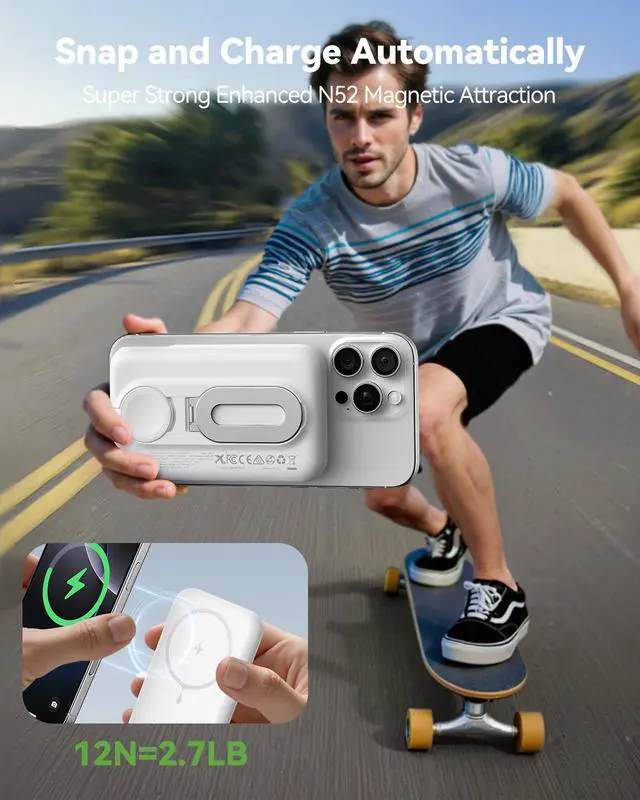 Alt view image 6 of 7 - Magnetic Portable Charger for iPhone and Apple Watch, 10000mAh Wireless Power Bank PD 20W USB-C Fast Charging Battery Pack with Stand for iPhone Air 17/16/15/14/13/12 Pro MaxiWatch 11-1/SE/Ultra 3-1