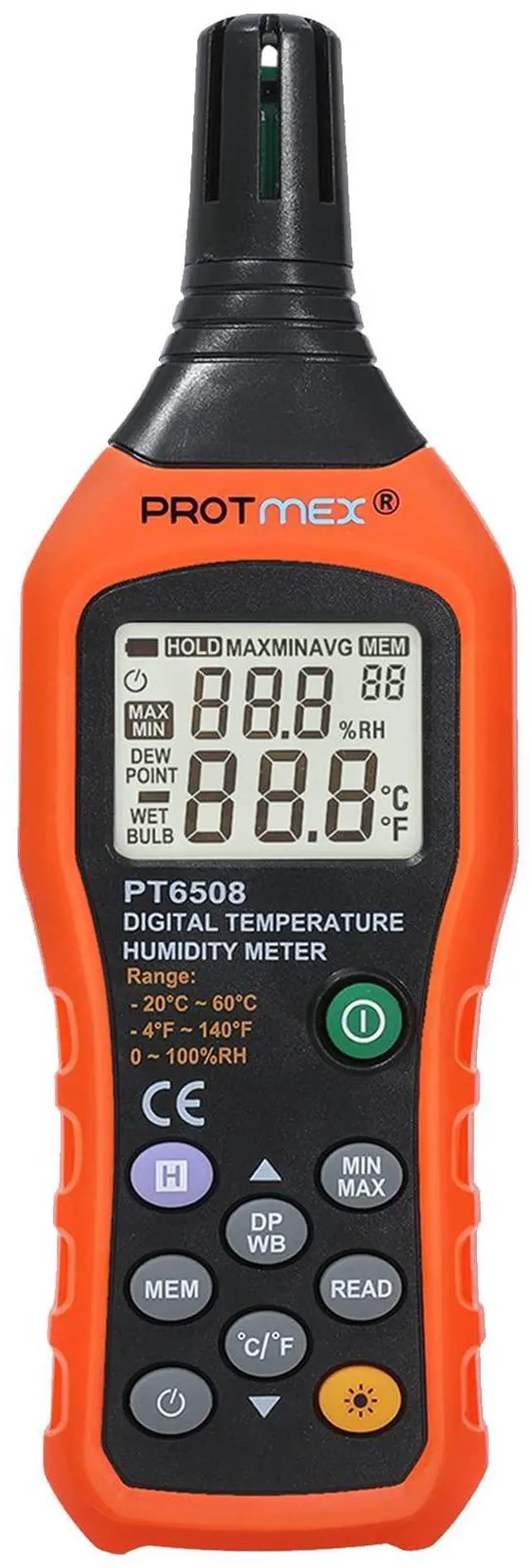 Main image of PT6508 Temperature Humidity Meter, Digital Thermometer Hygrometer Monitor with Ambient, Dew Point, Wet Bulb for Indoor/Outdoor MIN, MAX, Data Hold, LCD Backlight