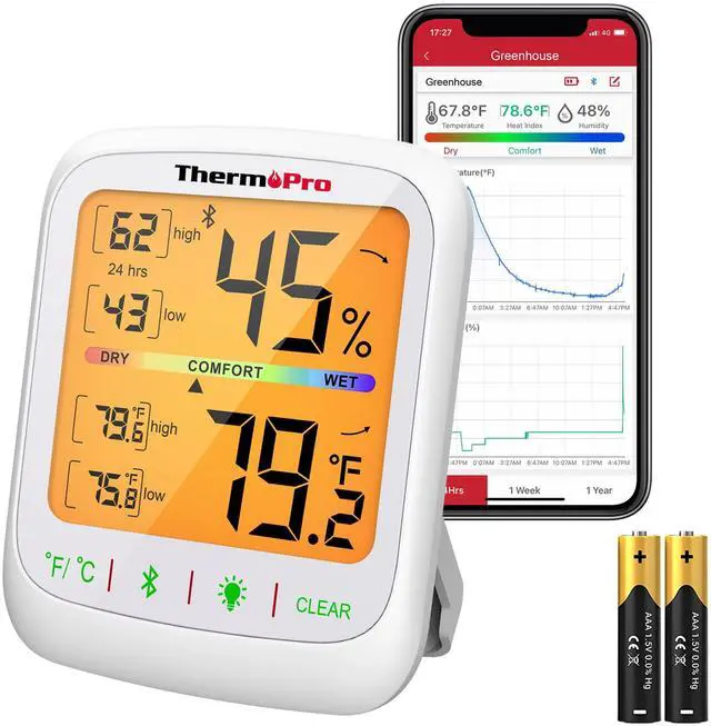 Main image of TP359 Bluetooth Hygrometer Thermometer, 260FT Wireless Remote Temperature and Humidity Monitor, with Large Backlit LCD, Indoor Room Thermometer and Humidity Gauge, Max Min Records