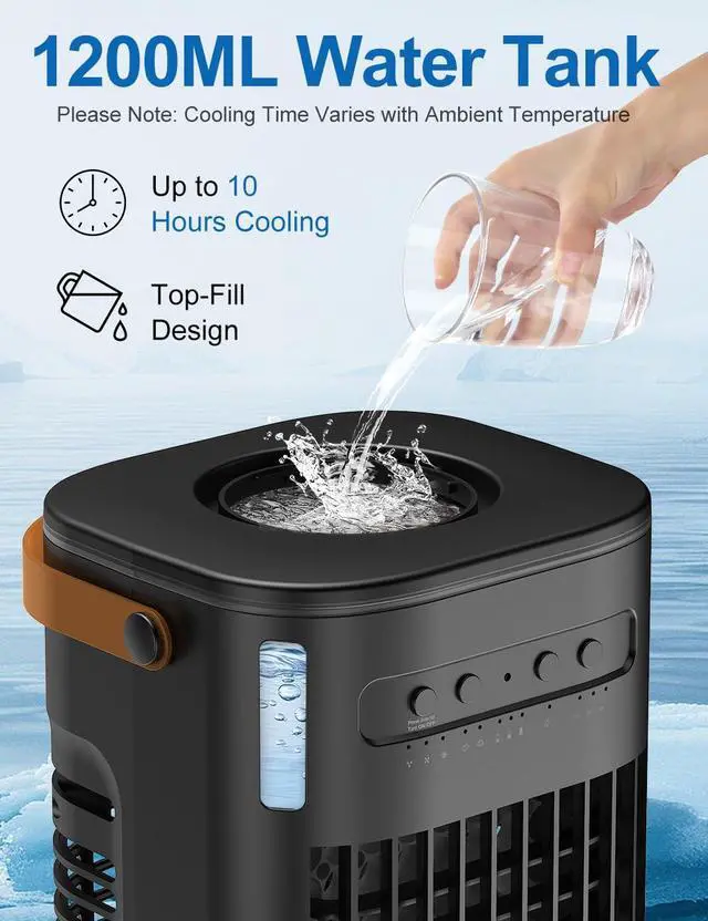 Alt view image 5 of 7 - Mini Air Conditioner for Car, 2Ice packs & 1.2L Water Tank
