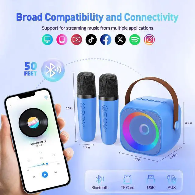 Alt view image 3 of 7 - Mini Karaoke Machine for Kids Adults: Portable Bluetooth Karaoke Speaker with 2 Wireless Microphones, Karaoke Gifts for Girls Boys Ages 4-12+ Years Old Christmas Birthday Home Party(Navy Blue)