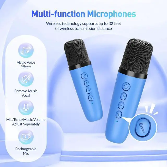 Alt view image 5 of 7 - Mini Karaoke Machine for Kids Adults: Portable Bluetooth Karaoke Speaker with 2 Wireless Microphones, Karaoke Gifts for Girls Boys Ages 4-12+ Years Old Christmas Birthday Home Party(Navy Blue)