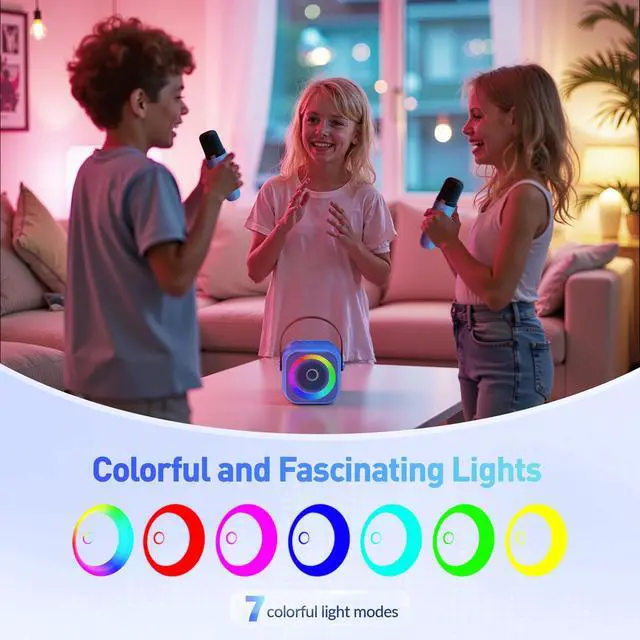 Alt view image 6 of 7 - Mini Karaoke Machine for Kids Adults: Portable Bluetooth Karaoke Speaker with 2 Wireless Microphones, Karaoke Gifts for Girls Boys Ages 4-12+ Years Old Christmas Birthday Home Party(Navy Blue)