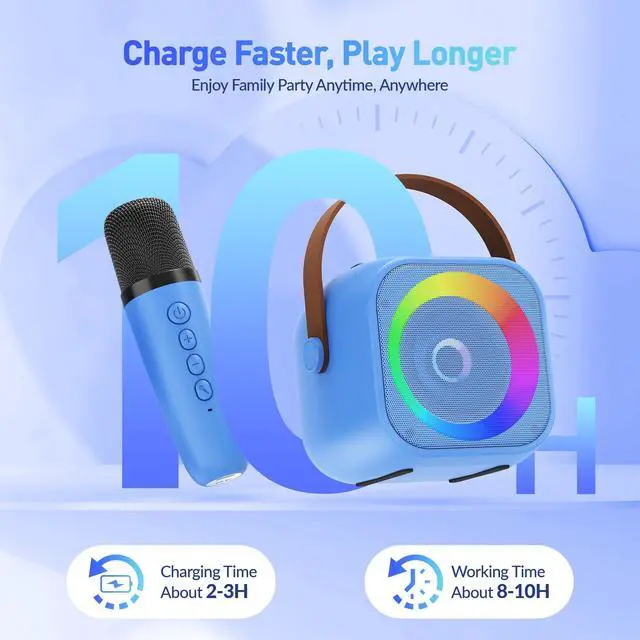 Alt view image 7 of 7 - Mini Karaoke Machine for Kids Adults: Portable Bluetooth Karaoke Speaker with 2 Wireless Microphones, Karaoke Gifts for Girls Boys Ages 4-12+ Years Old Christmas Birthday Home Party(Navy Blue)