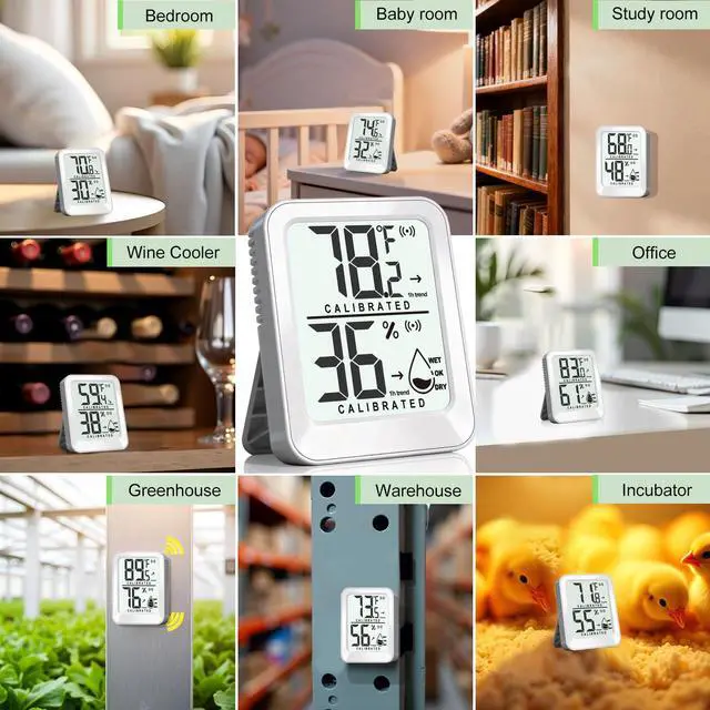 Alt view image 5 of 7 - 3 Pack Room Thermometer Indoor Hygrometer for Home, Digital Sensor Mini Humidity Gauge Meter, Temperature Humidity Monitor for Bedroom, Pet, Plant - Battery Included