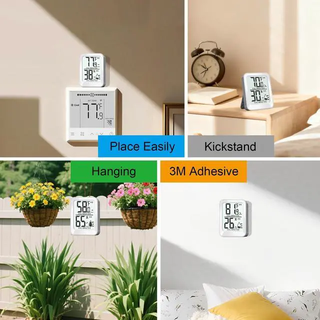 Alt view image 4 of 7 - 3 Pack Room Thermometer Indoor Hygrometer for Home, Digital Sensor Mini Humidity Gauge Meter, Temperature Humidity Monitor for Bedroom, Pet, Plant - Battery Included