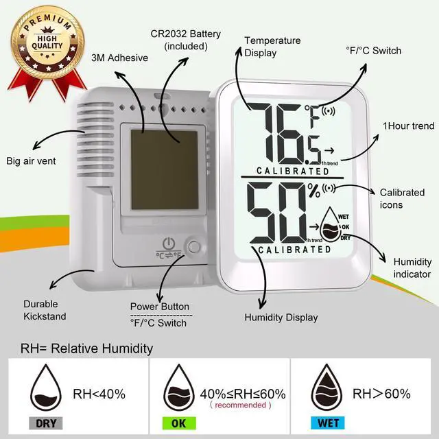 Alt view image 6 of 7 - 3 Pack Room Thermometer Indoor Hygrometer for Home, Digital Sensor Mini Humidity Gauge Meter, Temperature Humidity Monitor for Bedroom, Pet, Plant - Battery Included