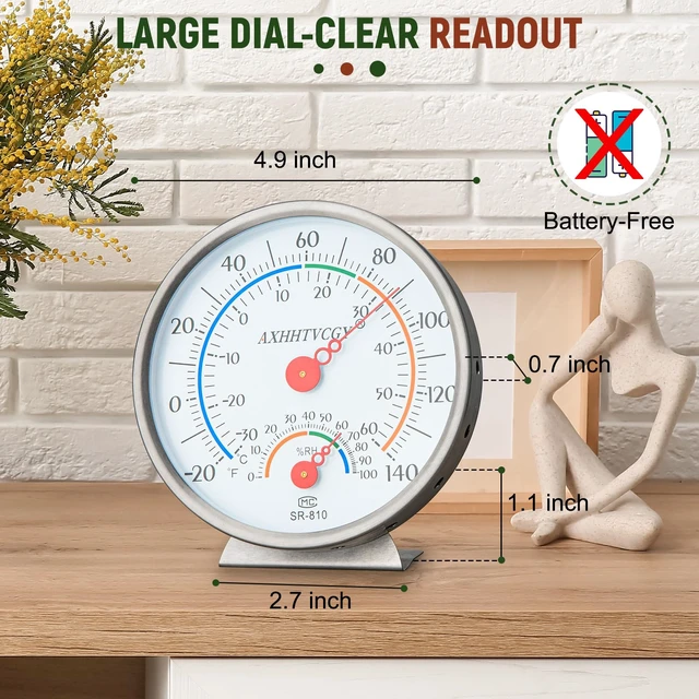 Alt view image 2 of 7 - Indoor Outdoor Thermometer Hygrometer, Large Dial | Waterproof, Wall Mount, Accurate & Easy to Read, For Home, Garden, Patio, Greenhouse, Farmhouse Decor