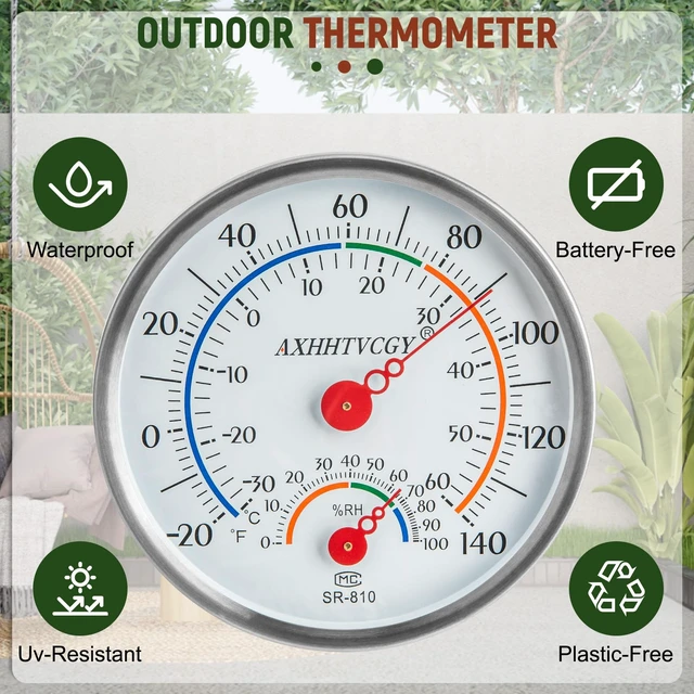 Alt view image 3 of 7 - Indoor Outdoor Thermometer Hygrometer, Large Dial | Waterproof, Wall Mount, Accurate & Easy to Read, For Home, Garden, Patio, Greenhouse, Farmhouse Decor