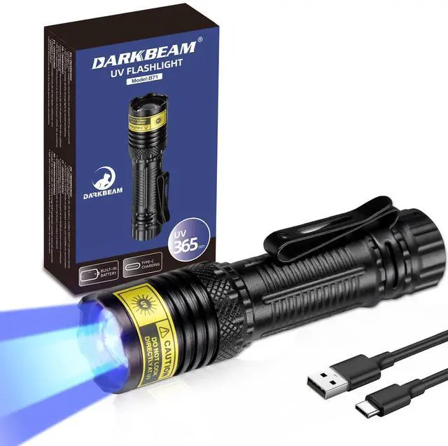 Main image of 365nm UV Flashlight Black Light, Mini but Powerful Blacklight USB- C Rechargeable, Focusable Woods Lamp Water Resistant, Detector for Pet Urine, AC Leak Detection, Curing Resin