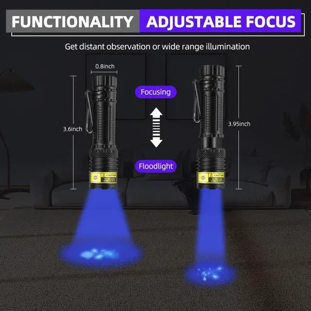 Alt view image 5 of 7 - 365nm UV Flashlight Black Light, Mini but Powerful Blacklight USB- C Rechargeable, Focusable Woods Lamp Water Resistant, Detector for Pet Urine, AC Leak Detection, Curing Resin