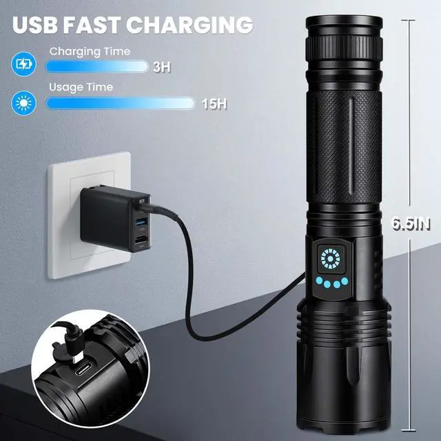 Alt view image 3 of 7 - Rechargeable Flashlights High Lumens, 99,000 Lumens Super Bright Led Flashlights with 5 Modes & Waterproof, Powerful Handheld Flashlight for Camping Home (2 Pack)