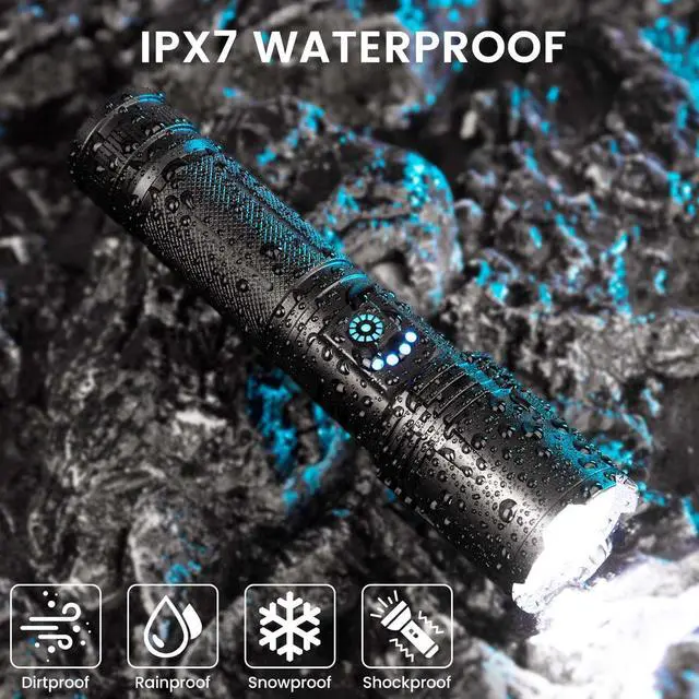 Alt view image 7 of 7 - Rechargeable Flashlights High Lumens, 99,000 Lumens Super Bright Led Flashlights with 5 Modes & Waterproof, Powerful Handheld Flashlight for Camping Home (2 Pack)