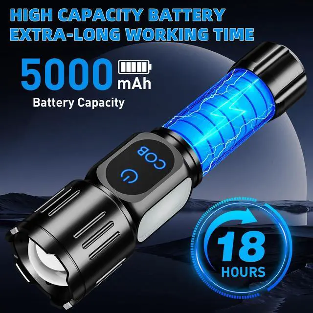 Alt view image 3 of 7 - Dszuu Rechargeable LED Flashlight, Super Bright 99000 High Lumens Flash Light, 9 Modes Zoomable Flashlight with LCD Display, Waterproof Tactical Flashlights for Camping, Home Emergency