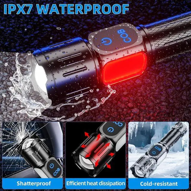 Alt view image 6 of 7 - Dszuu Rechargeable LED Flashlight, Super Bright 99000 High Lumens Flash Light, 9 Modes Zoomable Flashlight with LCD Display, Waterproof Tactical Flashlights for Camping, Home Emergency