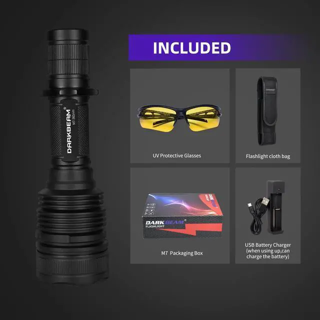 Alt view image 7 of 7 - UV Flashlight 365nm Black Light - Woods Lamp 20W High Power Rechargeable Ultraviolet Light with Filter - Detector for Pet Urine & Leak, Resin Curing, Blood Tracking, Searching Rocks/Scorpion