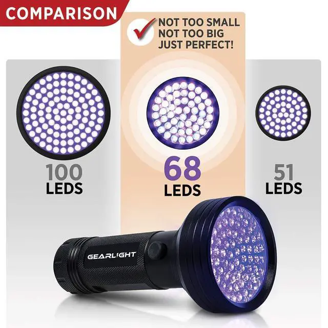 Alt view image 2 of 7 - UV Flashlight Black Light from 68 LED Blacklight Flashlight Dog/Cat Pet Urine Detector, Scorpion, Bed Bug, Resin Curing, Dog Stain, and Carpet Odor Eliminator Remover, ID Checking_XR68