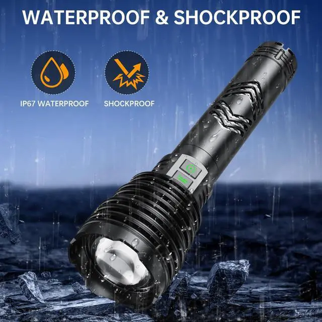 Alt view image 6 of 6 - Rechargeable Flashlights 600,000 High Lumens, Super Bright LED Flashlight with Long Handle, Large Capacity Battery, Zoomable & 6 Modes, Waterproof Handheld Flashlight for Camping Emergencies Home