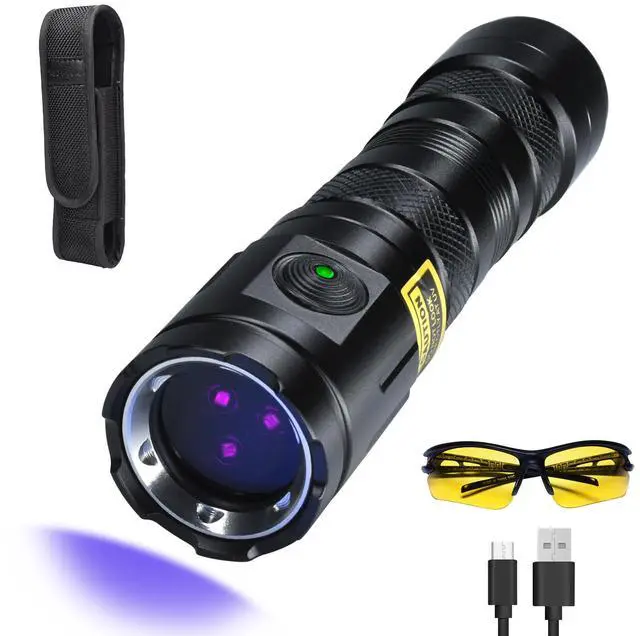 Main image of UV 365nm Light Blacklight High Power, 20W Ultraviolet Flashlight USB-C Rechargeable with Black Mirror, 3 LEDs Mini Woods Lamp for Dog/Cat Urine Detector, Anti-counterfeiting Identification
