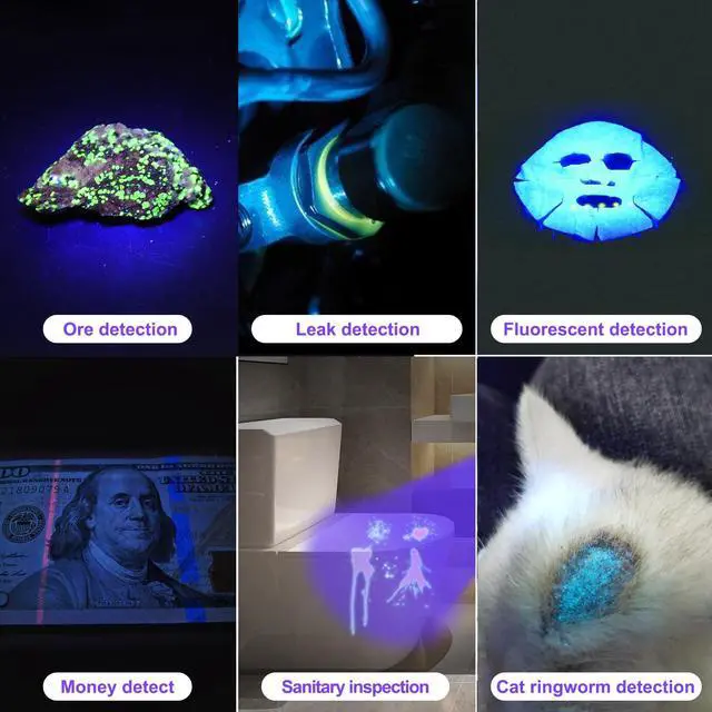 Alt view image 6 of 7 - UV 365nm Light Blacklight High Power, 20W Ultraviolet Flashlight USB-C Rechargeable with Black Mirror, 3 LEDs Mini Woods Lamp for Dog/Cat Urine Detector, Anti-counterfeiting Identification