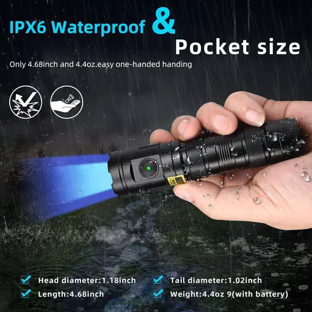 Alt view image 5 of 7 - UV 365nm Light Blacklight High Power, 20W Ultraviolet Flashlight USB-C Rechargeable with Black Mirror, 3 LEDs Mini Woods Lamp for Dog/Cat Urine Detector, Anti-counterfeiting Identification
