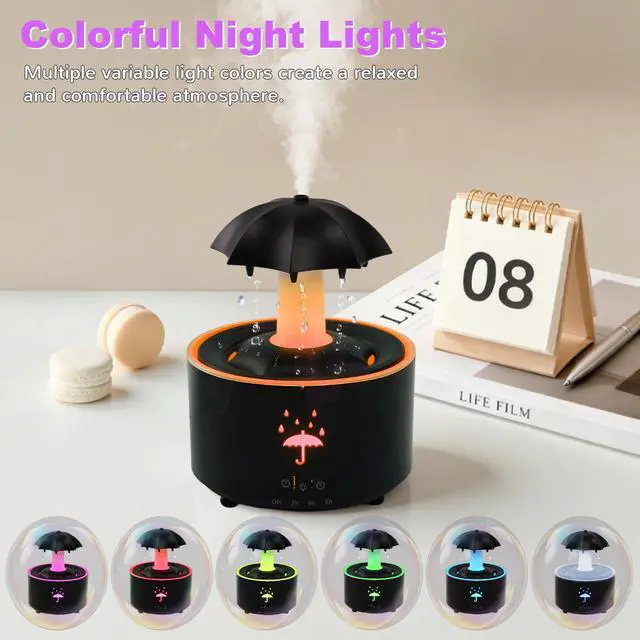 Alt view image 5 of 7 - Rain Humidifier Oil Diffuser, Raindrop Essential Oil Aromatherapy Diffuser for Bedroom, 360° Rotating Raindrop & 7 LED Mood Lights, Auto Shut-Off, Quiet Cool Mist Humidifier for up to 24 Hrs