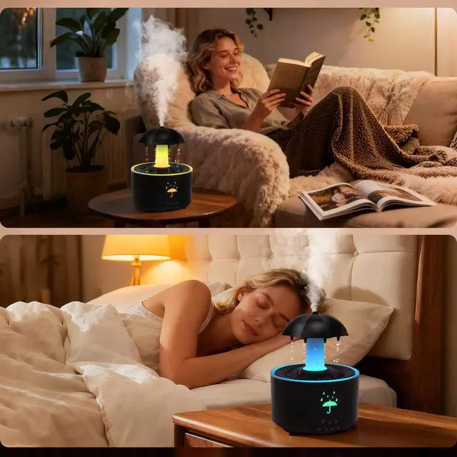 Alt view image 6 of 7 - Rain Humidifier Oil Diffuser, Raindrop Essential Oil Aromatherapy Diffuser for Bedroom, 360° Rotating Raindrop & 7 LED Mood Lights, Auto Shut-Off, Quiet Cool Mist Humidifier for up to 24 Hrs