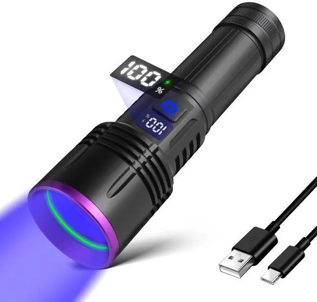 Main image of 365nm UV Flashlight Rechargeable Black Light Flashlight Powerful, LCD Display Handheld UV Light for Pet Urine Detection,Resin Curing,Travel,Yooperlite,Scorpion,Blood Tracking,Rocks,Minerals,AC Leak