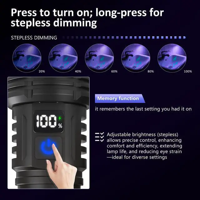 Alt view image 3 of 7 - 365nm UV Flashlight Rechargeable Black Light Flashlight Powerful, LCD Display Handheld UV Light for Pet Urine Detection,Resin Curing,Travel,Yooperlite,Scorpion,Blood Tracking,Rocks,Minerals,AC Leak