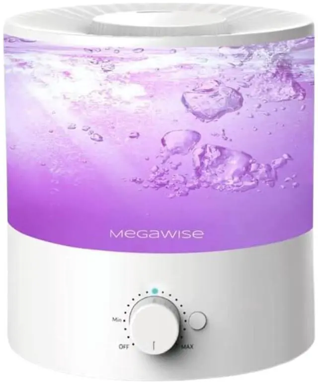 Main image of Megawise Cool Mist Humidifier with Top Refill Design, 2L Capacity, High Mist Output, No Leakage, and 7 Color Night Light