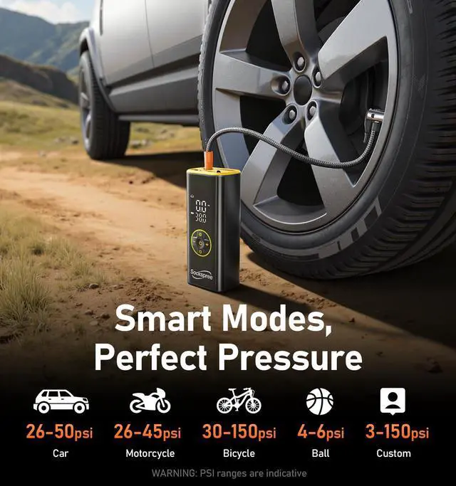 Alt view image 6 of 7 - Sockspree Tire Inflator Portable Air Compressor, Cordless Tire Inflator for Car Tires with Digital Pressure Gauge and Auto Shutoff, Dual Power Air Pump with Battery and 12V Car Adapter